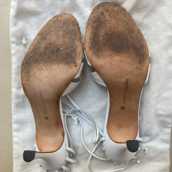 Manolo Blahnik ESPINASA Strappy Sandals Leather White Heels Shoes, 39/9B - Picture 5 of 12